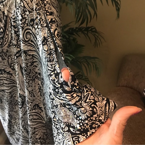 Dress Barn plus size black white cowl neck beaded stretch top - Picture 3 of 7